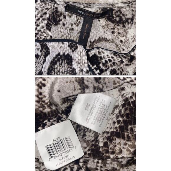 BCBGMAXAZRIA blouse Alvie Snake skin Print Wrap Top SZ SM cropped brown black - Picture 6 of 7